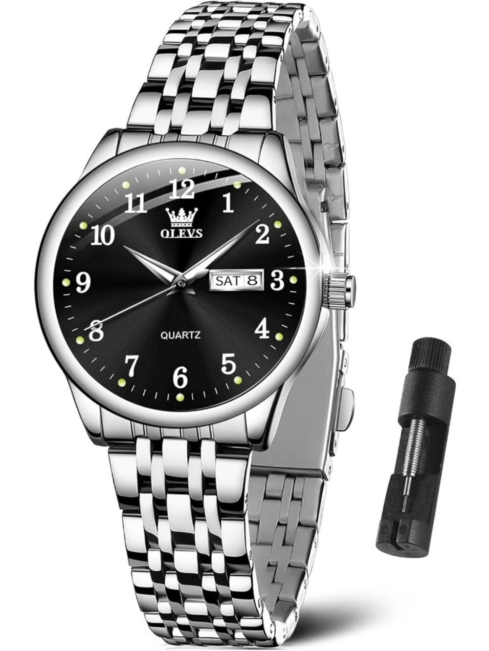 Women Silver Black Adjustable Strap Stainless Steel Arabic Numerals Luxury Watch
